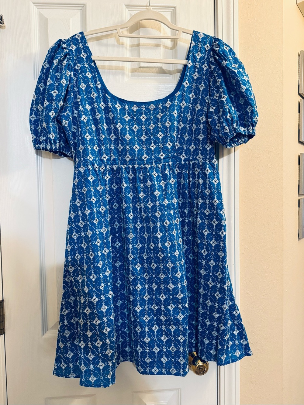 NWT RHODE for Target Blue Floral Puff-Sleeve Eyelet Mini Dress - Size Small